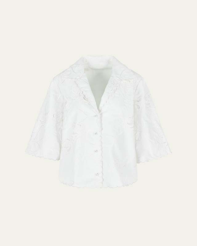 Floral Embossed Button Down Blouse